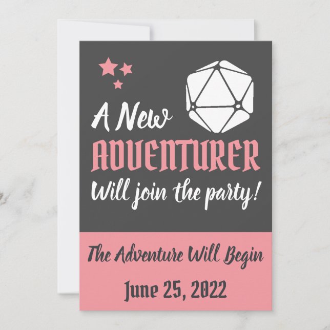 Invitación de embarazo rosa DnD (Anverso)