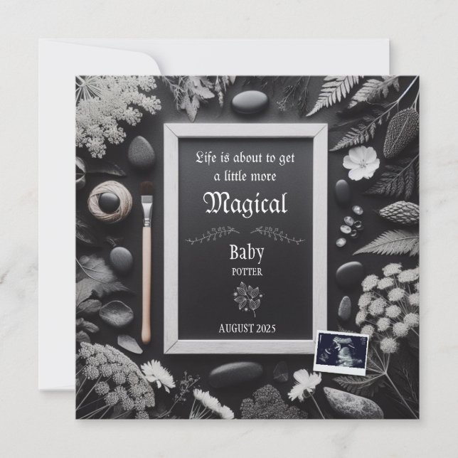 Invitación de embarazo Tema negro mágico (Anverso)
