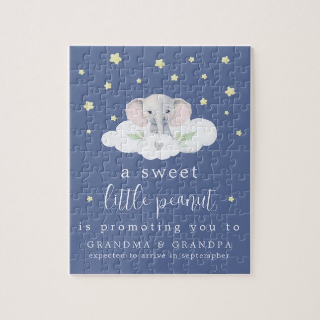 Invitación de embarazo única azul rompecabezas (Vertical)
