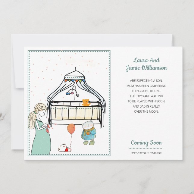 Invitación de embarazo Watercolor Niño (Anverso)