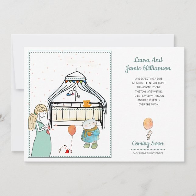 Invitación de embarazo Watercolor Niño (Anverso)