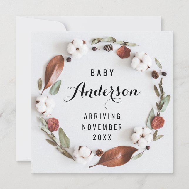 Invitación de embarazo - Wreath de otoño de algodó (Anverso)