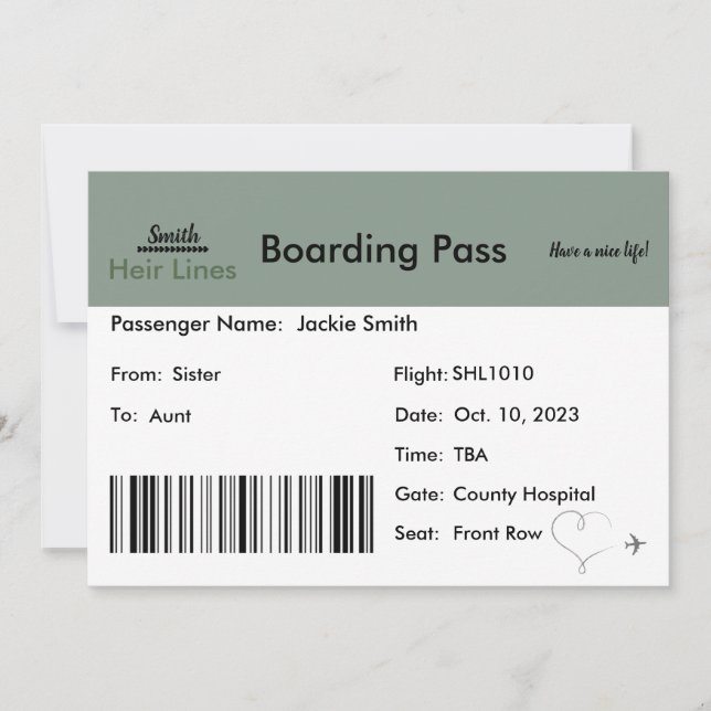 Invitación de embarazos de entradas para la famili (Anverso)