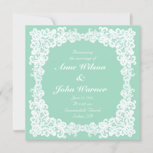 Invitación de encaje cuadrado elegante en blanco y
