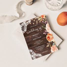 Invitación de encaje de madera con flores rosadas