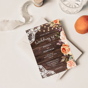 Invitación de encaje de madera con flores rosadas