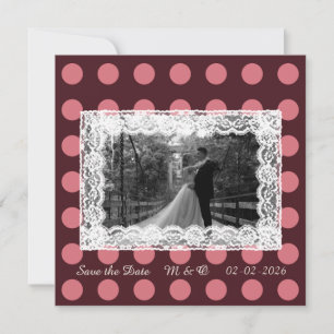 Invitación de encaje vintage con lunares rosa y bu