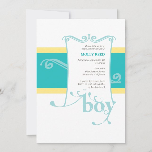 Invitación de encargo de Baby Shower del muchacho (Anverso)