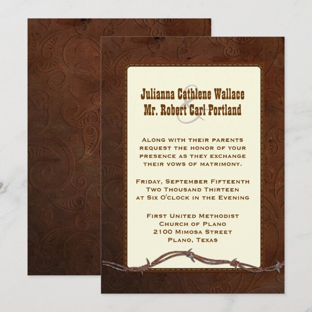 Invitación de encargo de cuero equipada occidental (Anverso / Reverso)