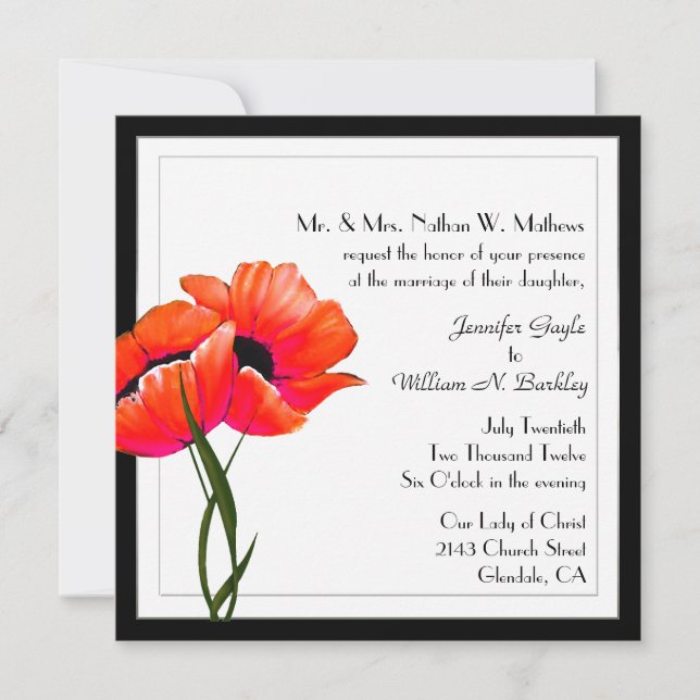 Invitación de encargo de la boda de las amapolas (Anverso)