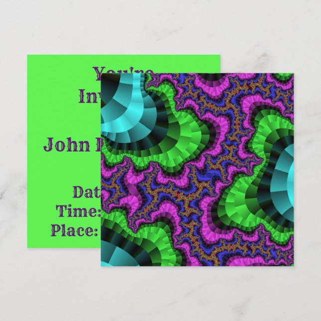 Invitación de engranaje verde morado personalizada (Anverso / Reverso)