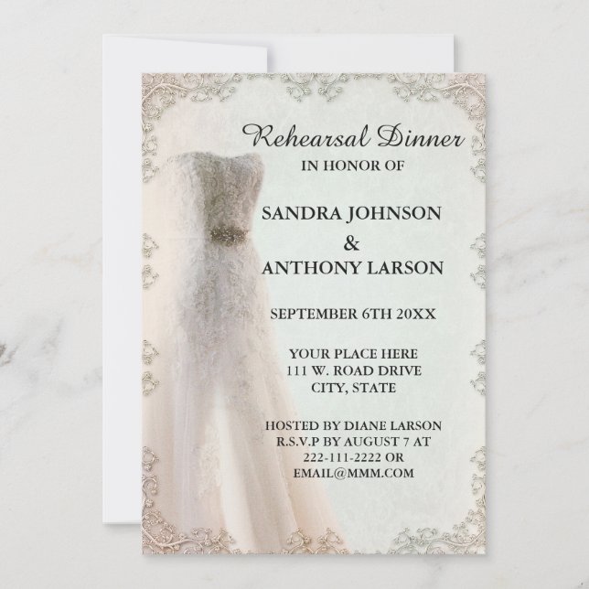 Invitación de ensayo de boda blanca elegante (Anverso)