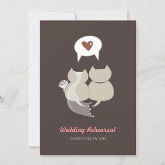 Invitación de ensayo de boda de gatos de dibujos a