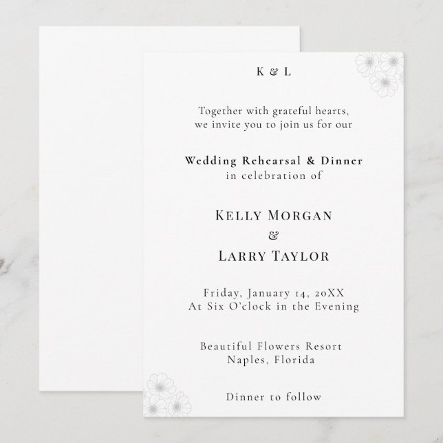 Invitación de ensayo de boda Soft Bloom Elegance (Anverso / Reverso)