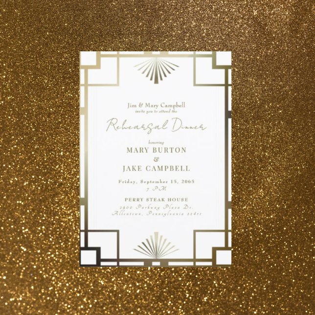 Invitación de ensayo de bodas con marco Art Deco m (Subido por el creador)