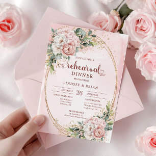 Invitación de ensayo de boho moderno con rosado y