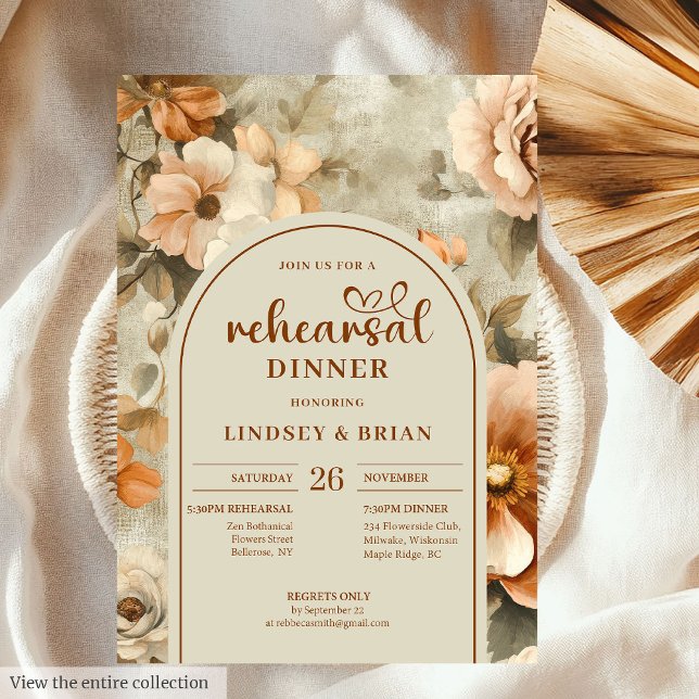 Invitación de ensayo floral de marfil de óxido de  (Garden Rust Ivory Floral Rehearsal Invitation)