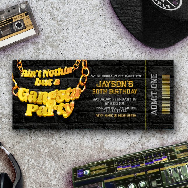 Invitación de entrada con tema de Hiphop - Fiesta  (Gangsta Party - Hiphop Theme Ticket Invitation)