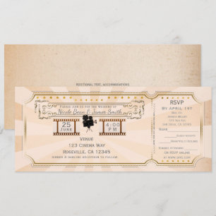 Invitación de entrada de boda de cine antiguo y rs