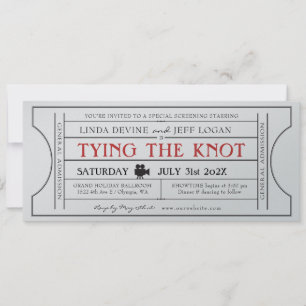 Invitación de entrada de boda de película antigua