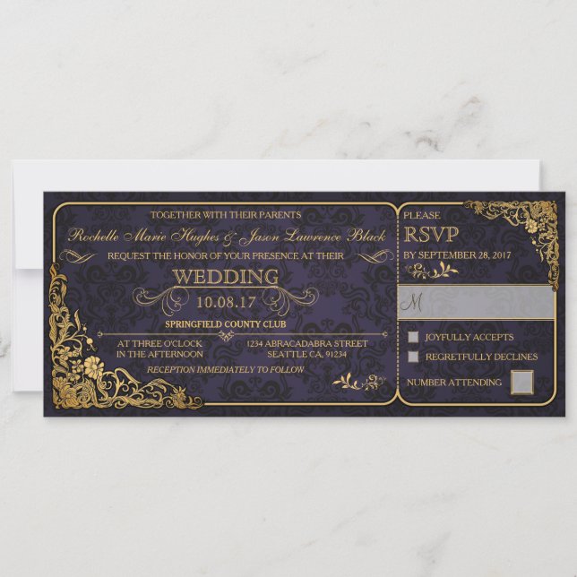 Invitación de Entrada de Boda Victoriana con RSVP (Anverso)