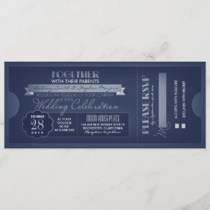 invitación de entrada de boda vintage azul