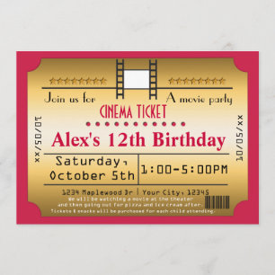 Invitación de entrada de cine de película de tira 
