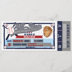 Invitación de entrada de ducha de bebé de béisbol