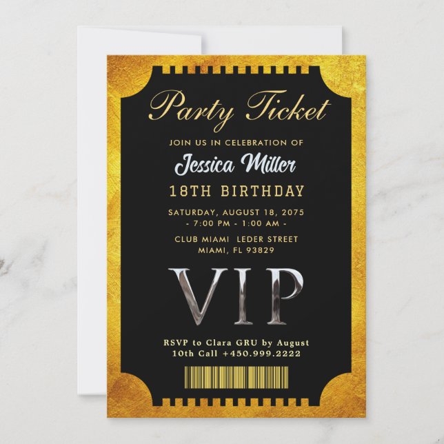 Invitación de Entrada de Fiesta Dorada (Anverso)