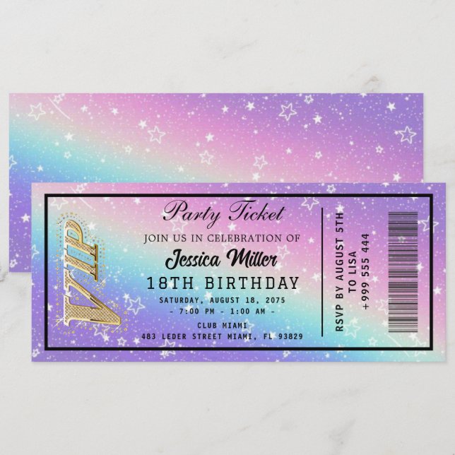 Invitación de Entrada de Fiesta Dorada (Anverso / Reverso)