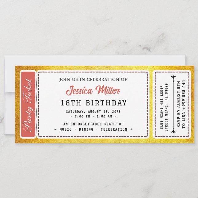 Invitación de Entrada de Fiesta Dorada (Anverso)