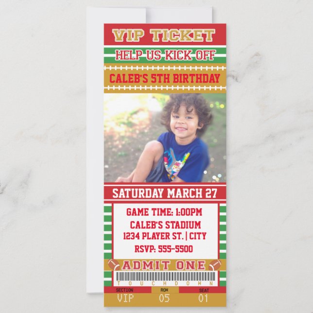 INVITACIÓN DE ENTRADA DE FOTOS DE FÚTBOL ROJO Y OR (Anverso)