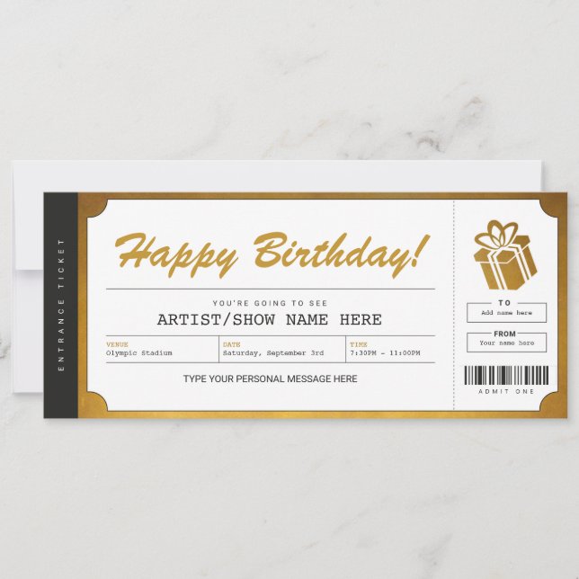 Invitación de Entrada de Regalo de Oro para Concie (Anverso)