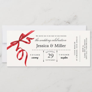 Invitación de entrada para boda elegante con cinta