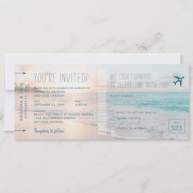 Invitación de Entrada para Boda en la Playa al Ata (Anverso)