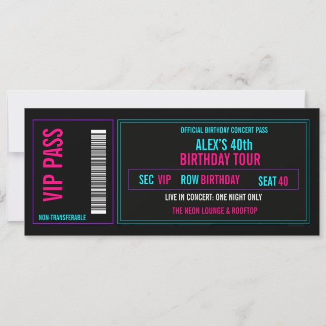Invitación de entrada para concierto de cumpleaños (Anverso)