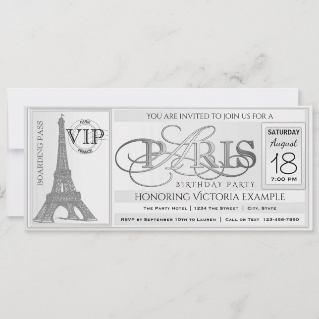 Invitación de Entrada para Fiesta de Cumpleaños en (Anverso)