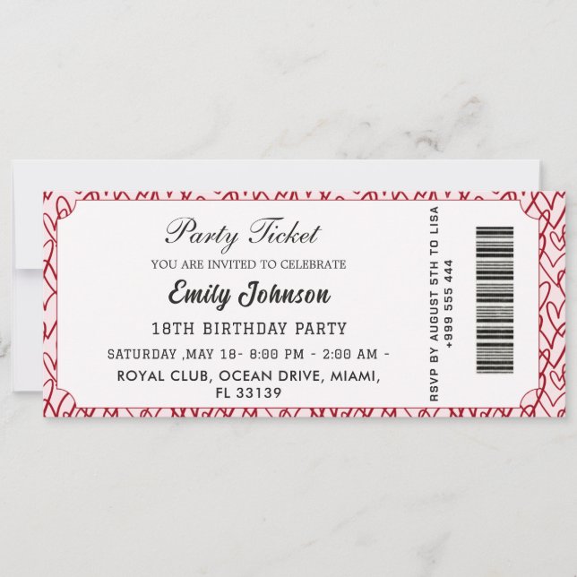 Invitación de Entrada para Fiesta de Cumpleaños Ro (Anverso)