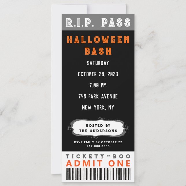 Invitación de Entrada para Fiesta de Halloween (Anverso)