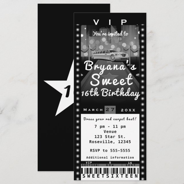 Invitación de entrada para fiesta de negro y blanc (Anverso / Reverso)