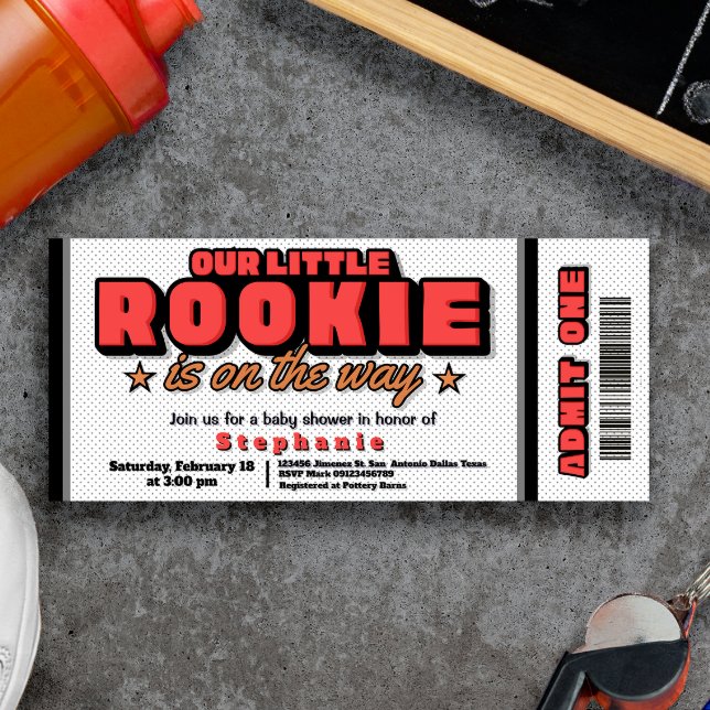 Invitación de Entrada para Nuestro Pequeño Novato  (Our Little Rookie is on the Way Ticket Invitation - Basketball Hoops Baby Shower
)