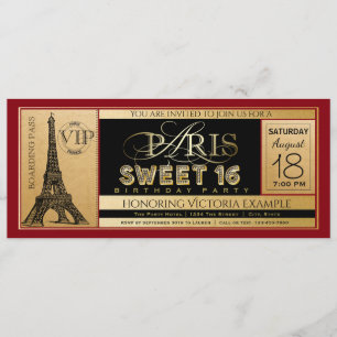 Invitación de Entrada para Sweet 16 Rojo Negro Dor