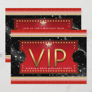 Invitación de entrada VIP de glamour en negro, roj