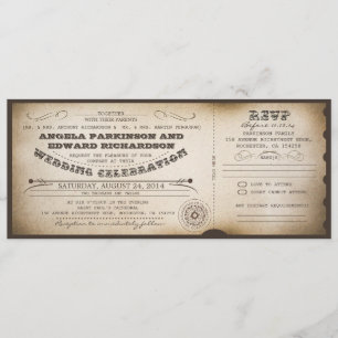 Invitación de entradas de época boda con diseño RS