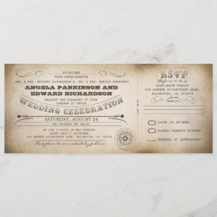 Invitación de entradas de época boda con diseño RS