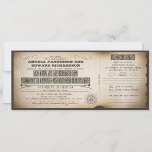 Invitación de entradas de época boda con diseño RS