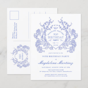 Invitación de Escudo Floral Azul de cumpleaños 95º