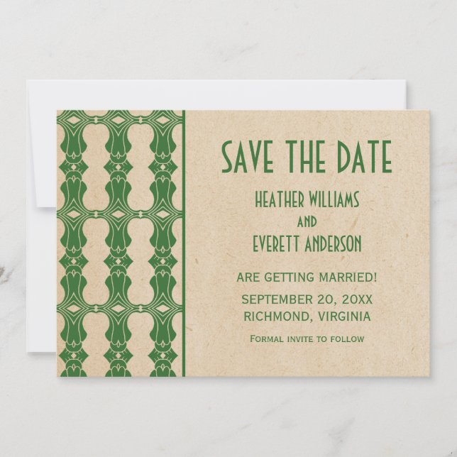 Invitación de Esmeralda Art Déco para Guardar la F (Anverso)