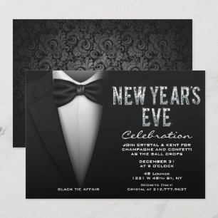 Invitación de esmoquin brillante para Nochevieja
