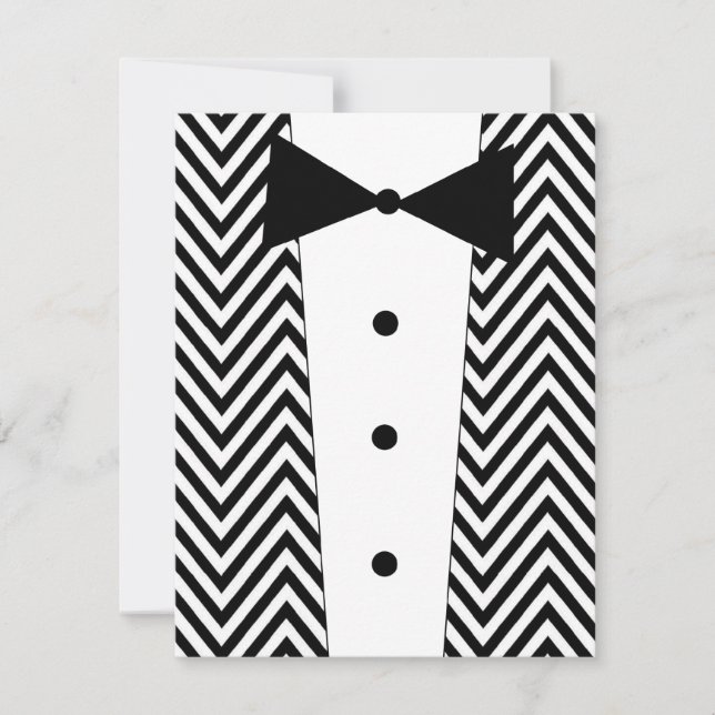 Invitación de esmoquin Chevron en negro y blanco (Anverso)